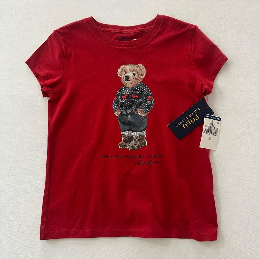 Polo Ralph Lauren Boys 6X Bear Red T-Shirt Tee Holiday Christmas NWT